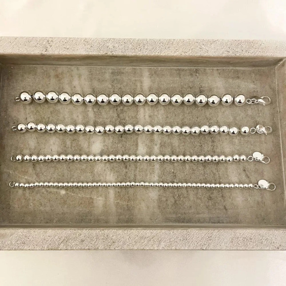 925 Sterling Silver Bead Bracelet 8 mm Ball Bracelet Large Round Bracelet - Picture 5 of 5